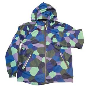 Hanna Andersson Kids Blue Geo Print Lightweight Hooded Rain Jacket Unisex 10